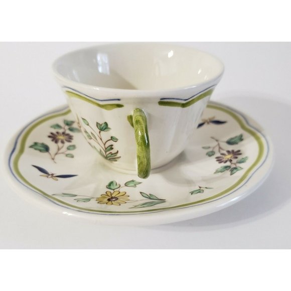 Longchamp Moustiers France 2 Cups and Saucers hand painted Set - Picture 5 of 9